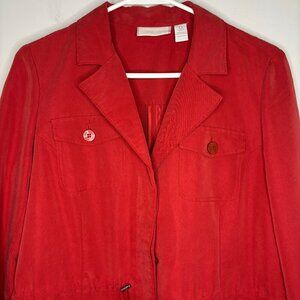 CHICO's Jacket 0 (XS) Red Drawstring Long Sleeve Button Pockets Collared